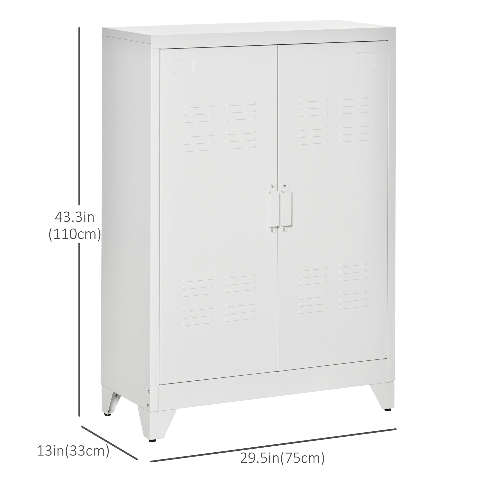 Metal Storage Cabinet, Industrial Sideboard Buffet Cabinet with 2 Louvered Doors, Adjustable Shelves, White Storage Cabinets   at Gallery Canada