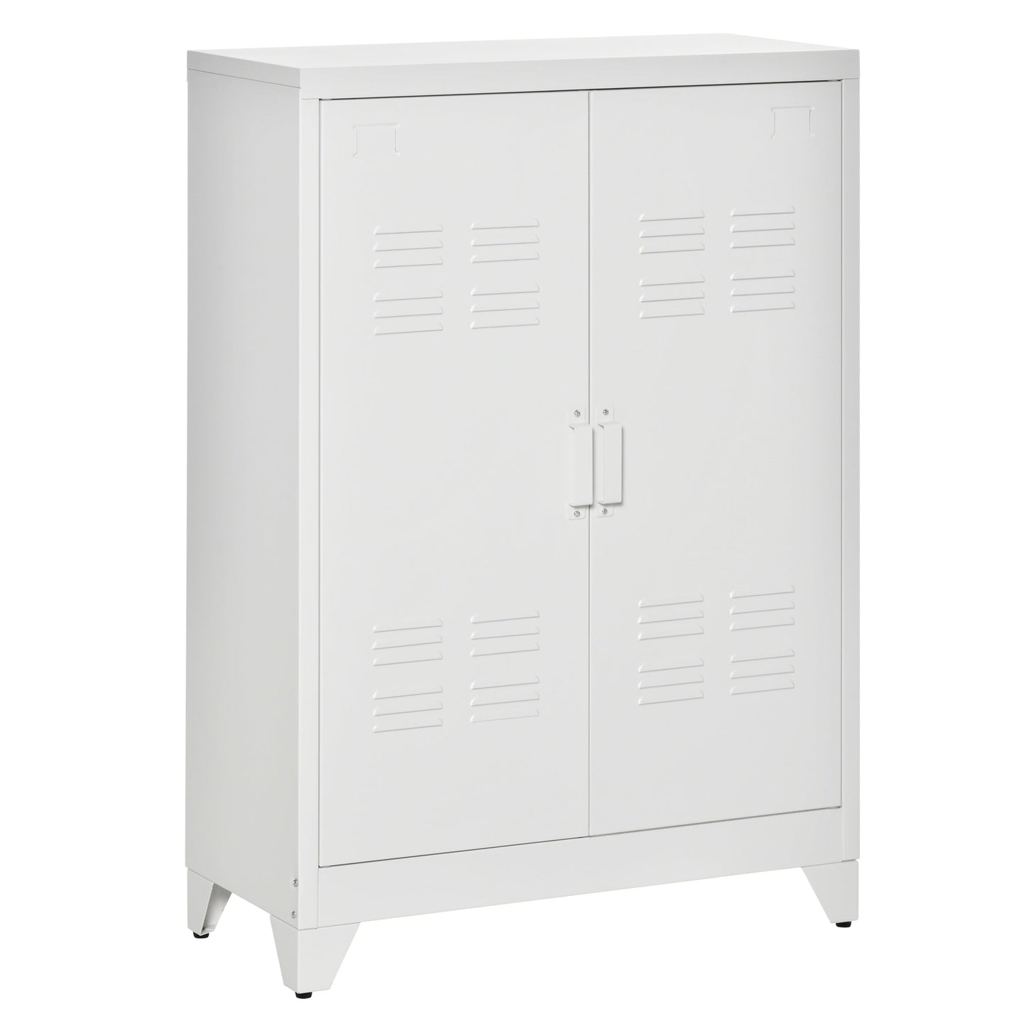 Metal Storage Cabinet, Industrial Sideboard Buffet Cabinet with 2 Louvered Doors, Adjustable Shelves, White Storage Cabinets White  at Gallery Canada