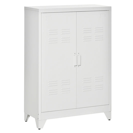 Metal Storage Cabinet, Industrial Sideboard Buffet Cabinet with 2 Louvered Doors, Adjustable Shelves, White Storage Cabinets White  at Gallery Canada