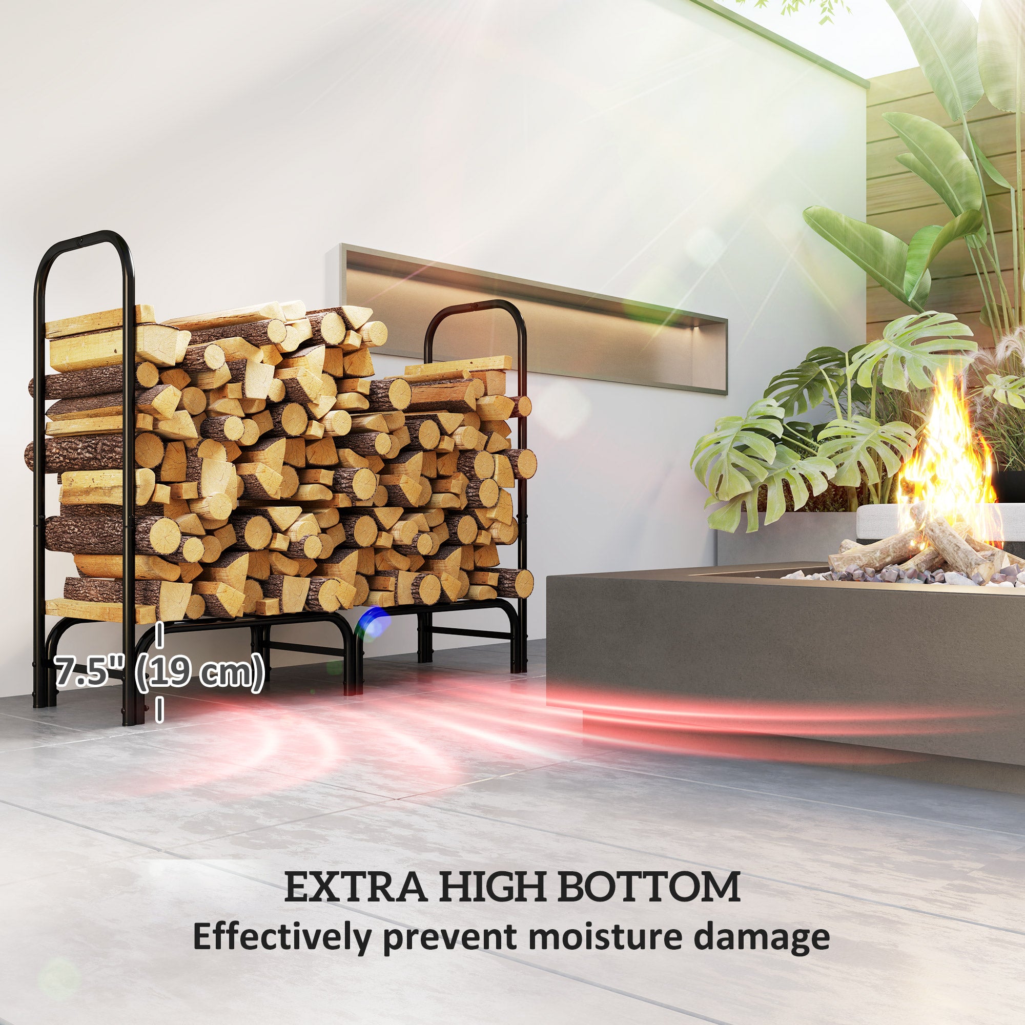 4ft Outdoor Firewood Rack with Cover and Carrier, Adjustable Wood Storage Holder, Indoor Outdoor Log Rack, Black Firewood Racks at Gallery Canada