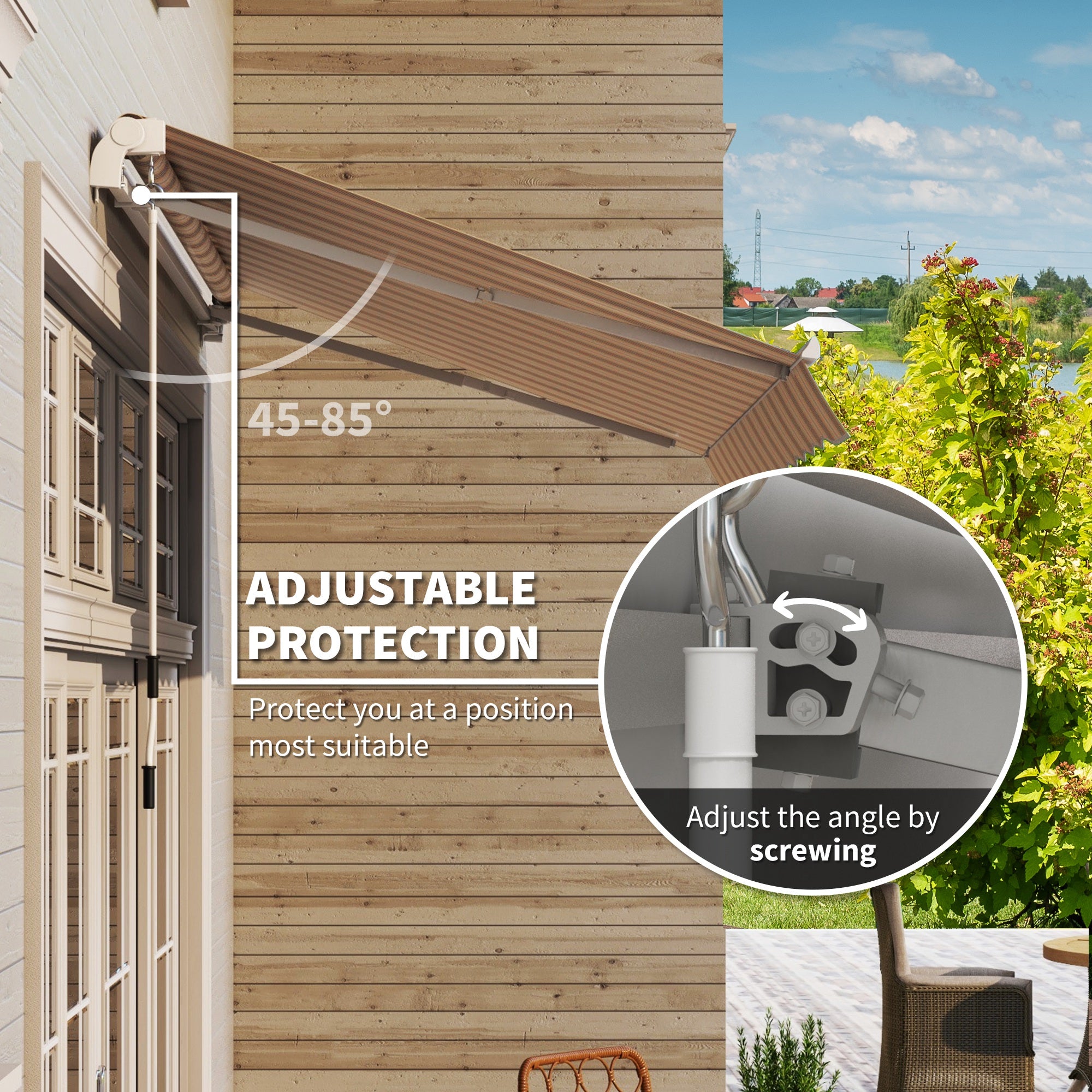 10' x 8' Manual Retractable Awning, Sun Shade Shelter Canopy, with Aluminum Frame and UV Protection for Patio Deck Yard Window Door, Red Stripe Deck Awnings at Gallery Canada