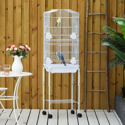 62" Rolling Bird Cage Cockatoo House Play Top Finch Pet Supply with Storage Shelf, Wheels - White Bird Cages   at Gallery Canada