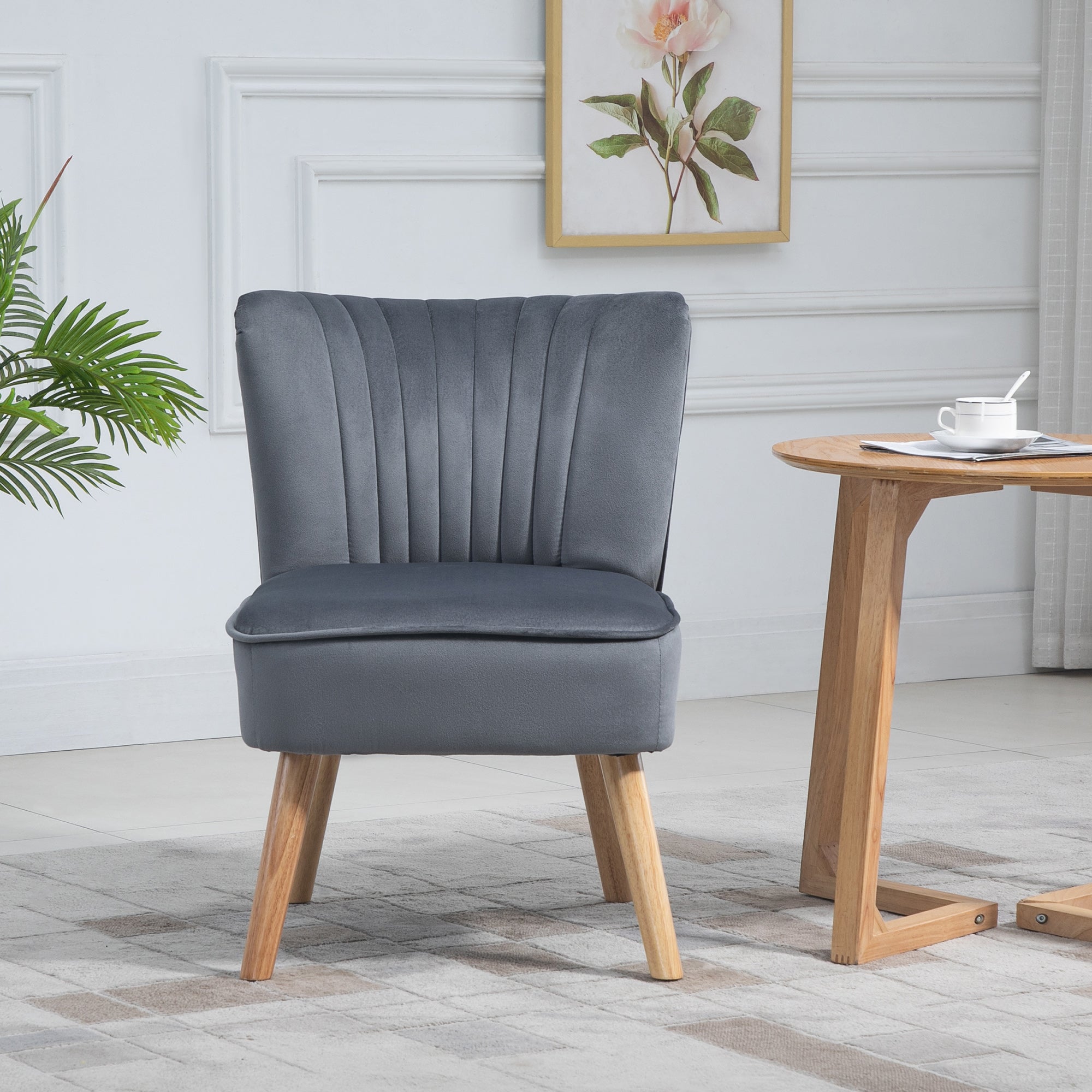 Velvet Armless Chair, Modern Accent Chair for Living Room with Wood Legs and Thick Padding, Grey Accent Chairs   at Gallery Canada