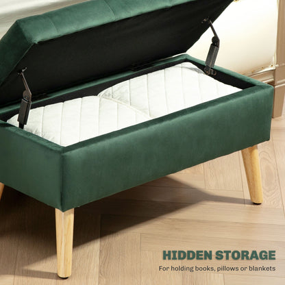 Storage Ottoman with Lid, Velvet Upholstered Storage Bench with Wood Legs for Living Room, Dark Green Storage Ottomans & Benches at Gallery Canada