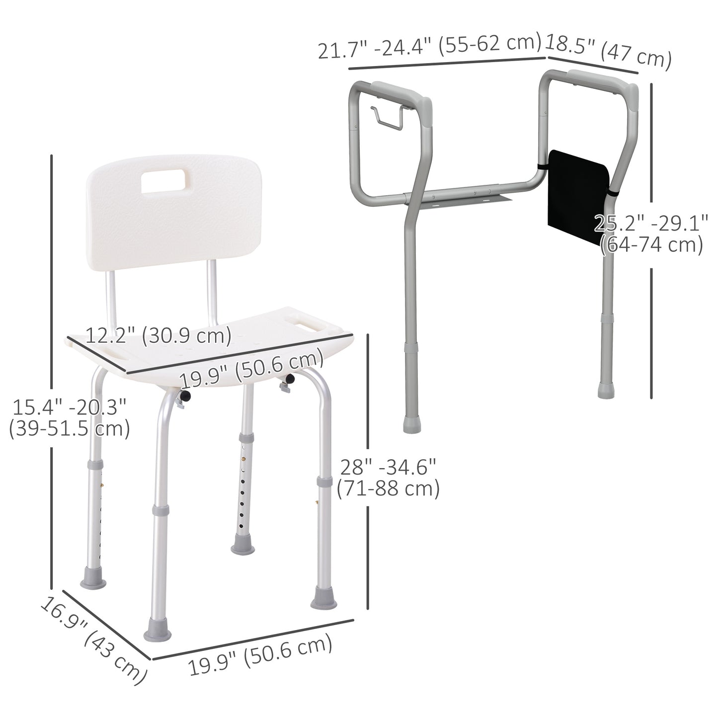 Height Adjustable Shower Chair & Toilet Safety Rail Set for Seniors, Multi Colour Bath Accessories   at Gallery Canada