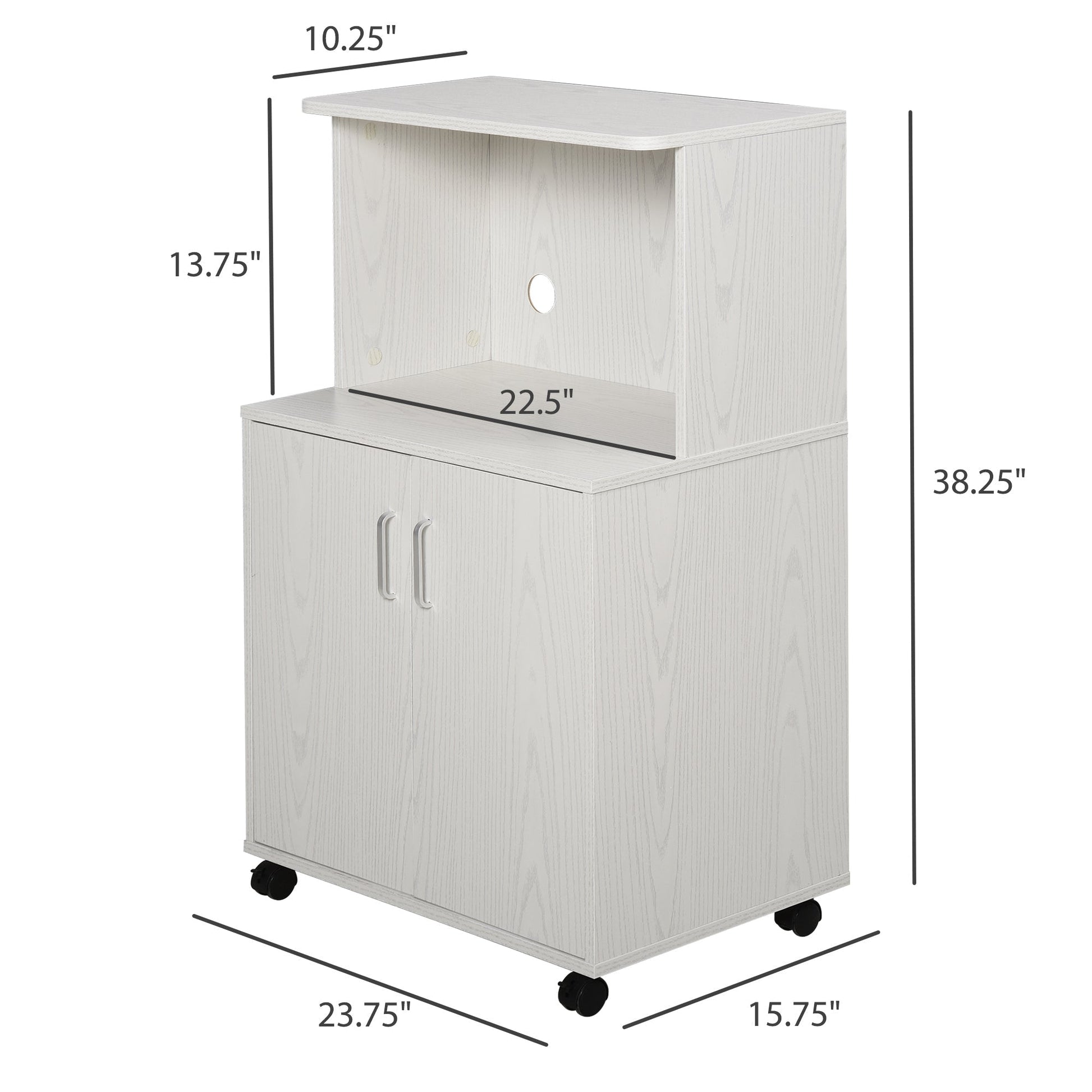 Microwave Cart on Wheels Utility Trolley Storage Sideboard Bookcase with 2-door Cabinet, White Oak Kitchen Pantry Cabinets White Oak  at Gallery Canada