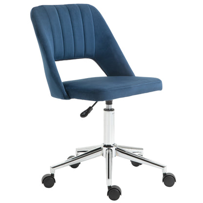 Mid Back Office Chair Velvet Fabric Swivel Scallop Shape Computer Desk Chair, Blue Task Chairs Blue  at Gallery Canada