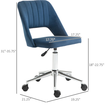 Mid Back Office Chair Velvet Fabric Swivel Scallop Shape Computer Desk Chair, Blue - Gallery Canada