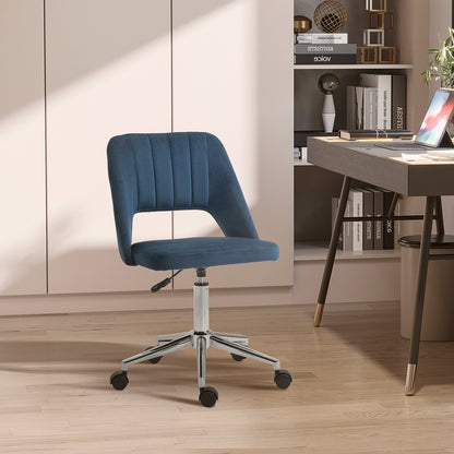 Mid Back Office Chair Velvet Fabric Swivel Scallop Shape Computer Desk Chair, Blue - Gallery Canada