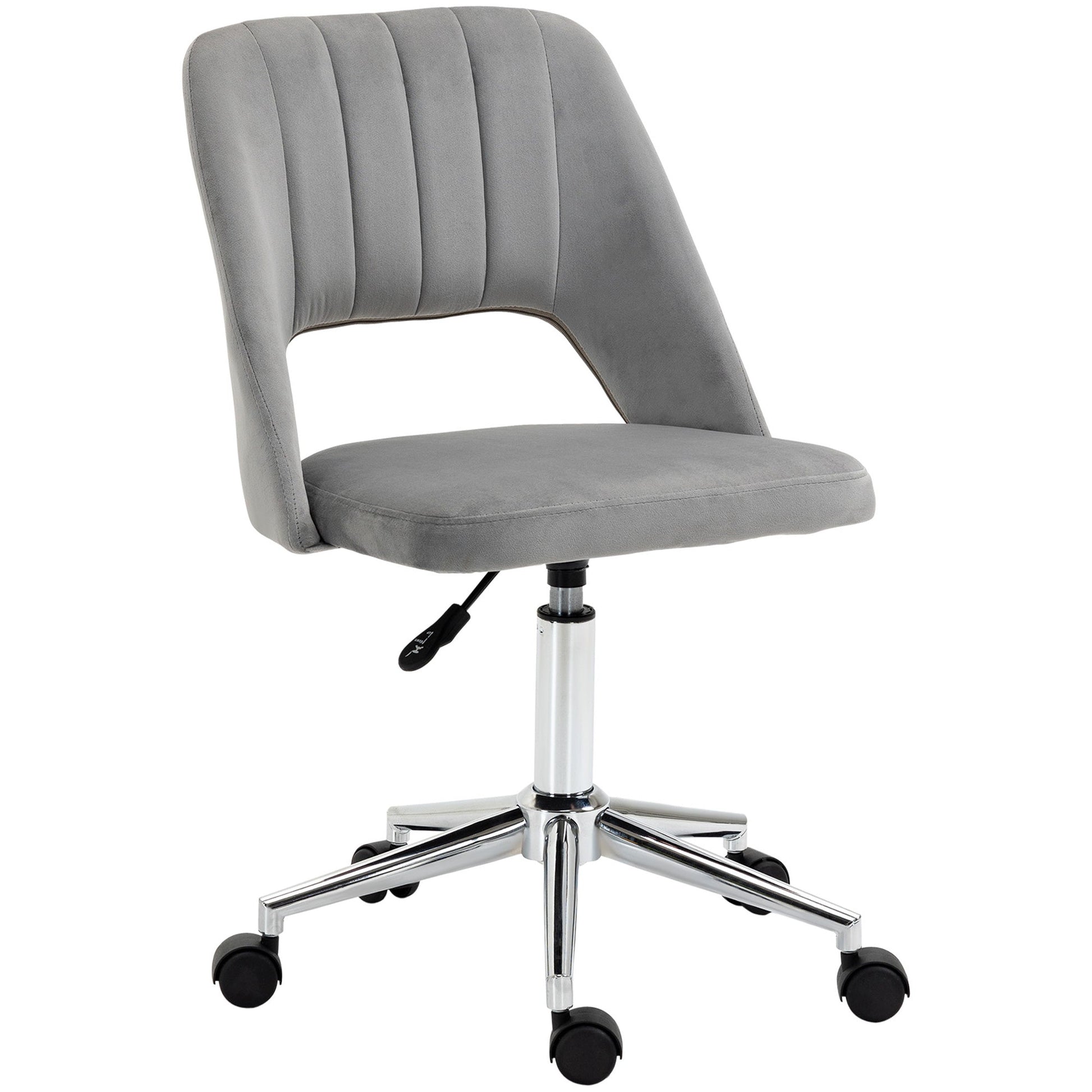 Mid Back Office Chair Velvet Fabric Swivel Scallop Shape Computer Desk Chair, Grey Task Chairs Grey  at Gallery Canada