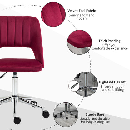 Mid Back Office Chair Velvet Fabric Swivel Scallop Shape Computer Desk Chair, Red Task Chairs   at Gallery Canada