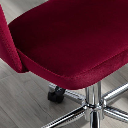 Mid Back Office Chair Velvet Fabric Swivel Scallop Shape Computer Desk Chair, Red Task Chairs   at Gallery Canada