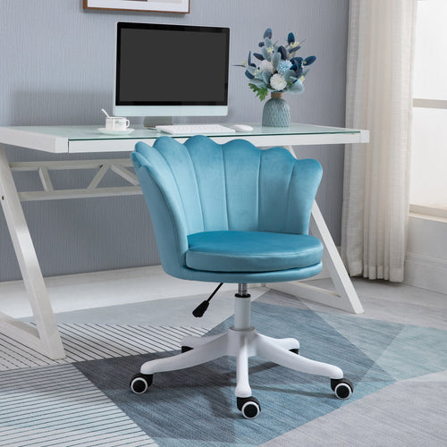 Mid Back Velvet Office Chair, Adjustable Height Study Chair, Vanity Chair with Swivel Wheels for Living Room, Study, Blue