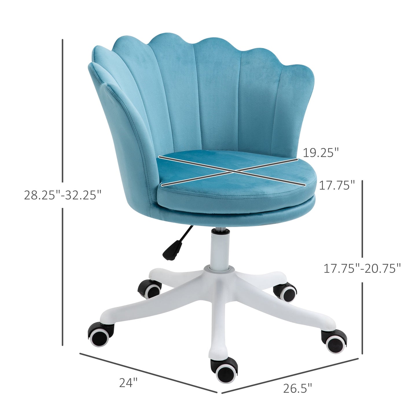 Mid Back Velvet Office Chair, Adjustable Height Study Chair, Vanity Chair with Swivel Wheels for Living Room, Study, Blue Task Chairs   at Gallery Canada