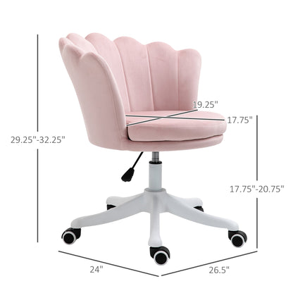 Mid Back Velvet Office Chair, Adjustable Height Study Chair, Vanity Chair with Swivel Wheels for Living Room, Study, Pink Task Chairs   at Gallery Canada