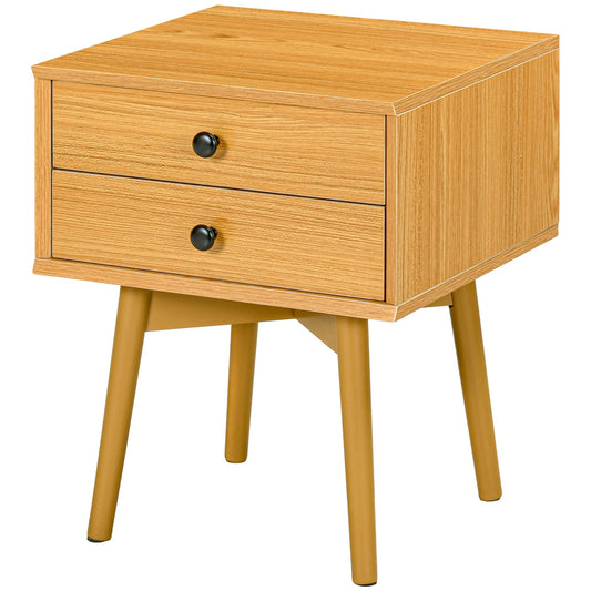 Mid-Century Bedside Table, Side End Table with 2 Drawers for Bedroom, 16.9"W x 15"D x 20.9"H, Brown - Gallery Canada