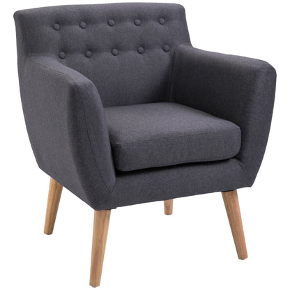 Mid-Century Modern Accent Chair, Linen Upholstery Armchair, Tufted Club Chair with Wood Frame and Thick Padding, Dark Grey - Gallery Canada