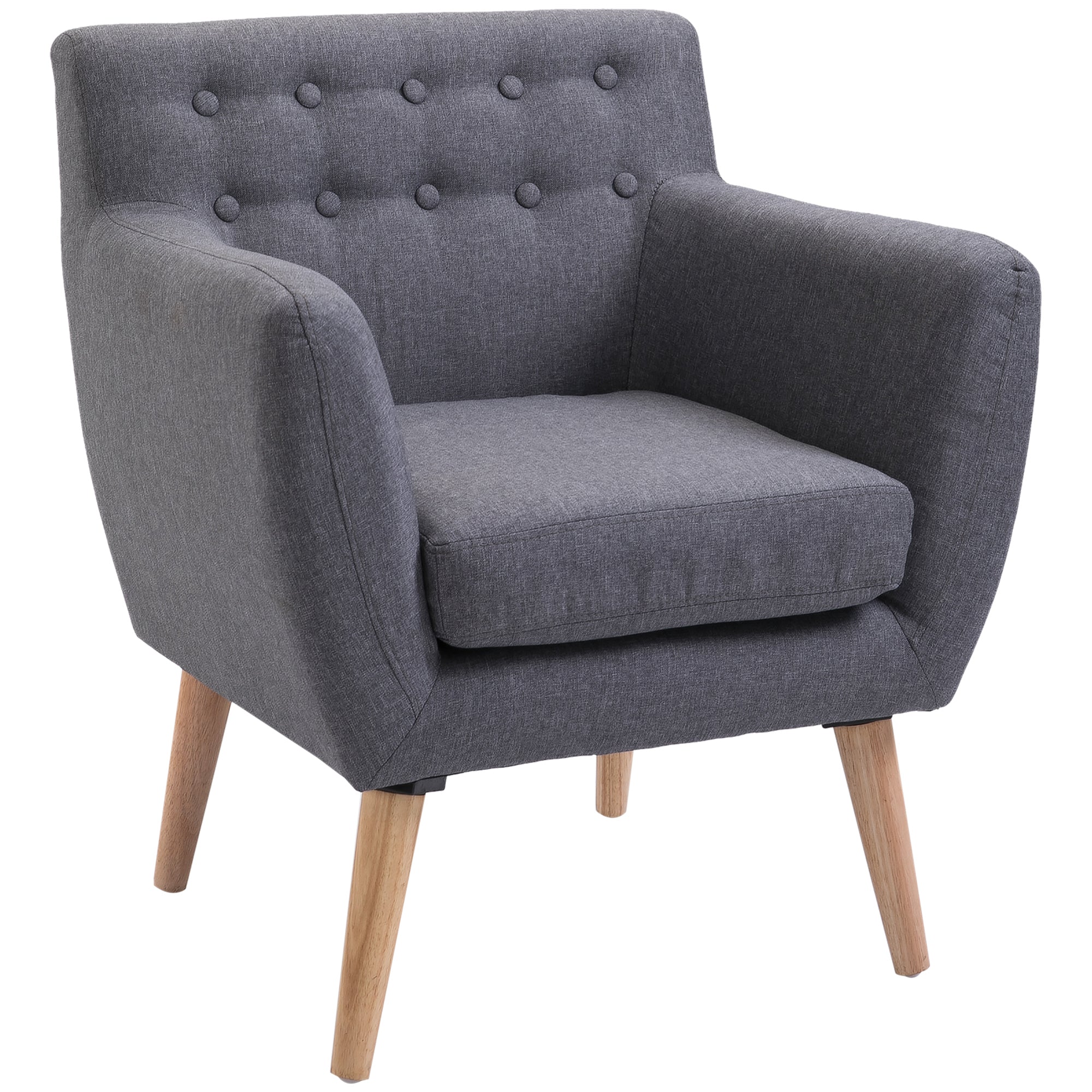 Mid-Century Modern Accent Chair, Linen Upholstery Armchair, Tufted Club Chair with Wood Frame and Thick Padding, Light Grey Accent Chairs Light Grey  at Gallery Canada