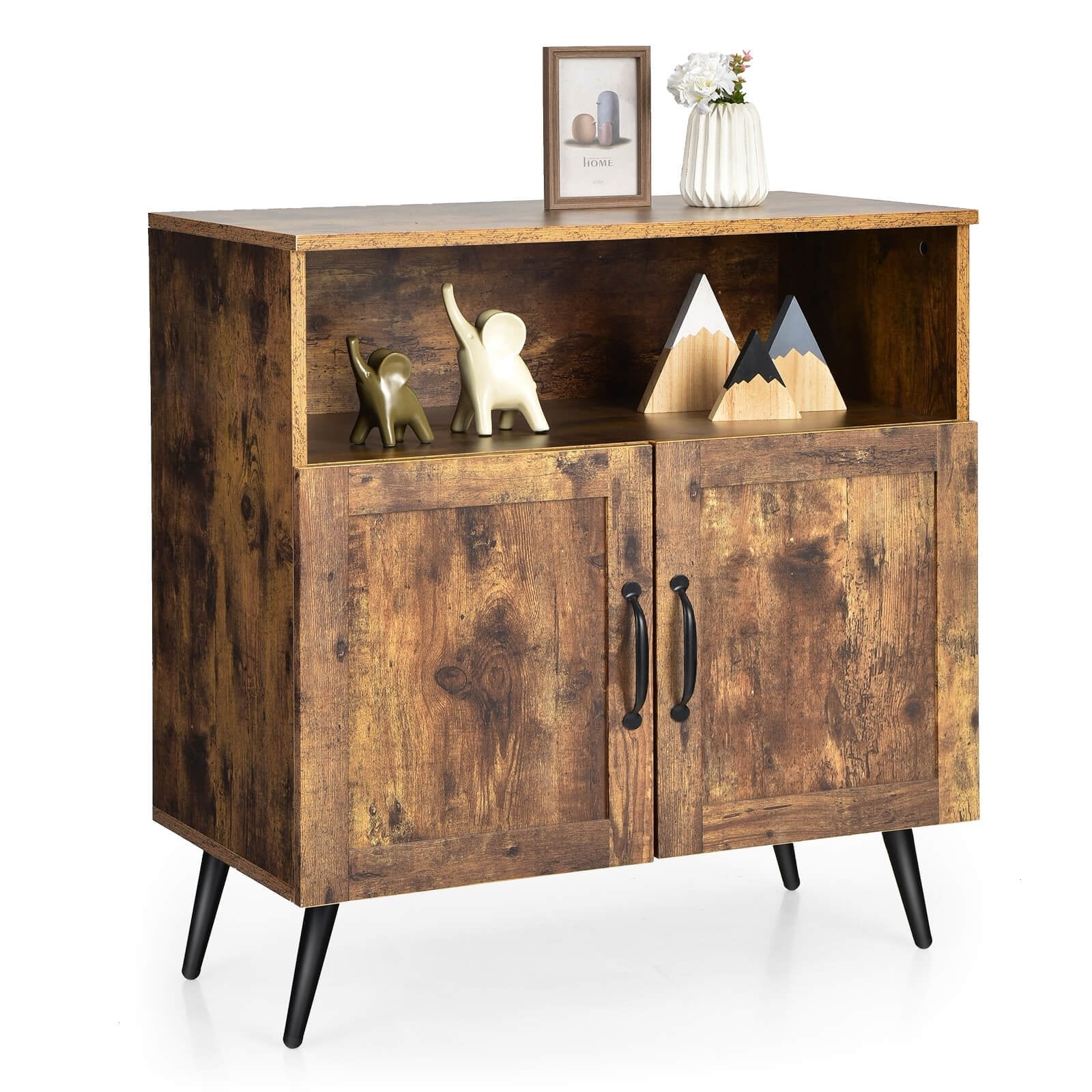 Mid-century Wooden Storage Cabinet Wine Glass Holders, Rustic Brown Sideboards Cabinets & Buffets   at Gallery Canada