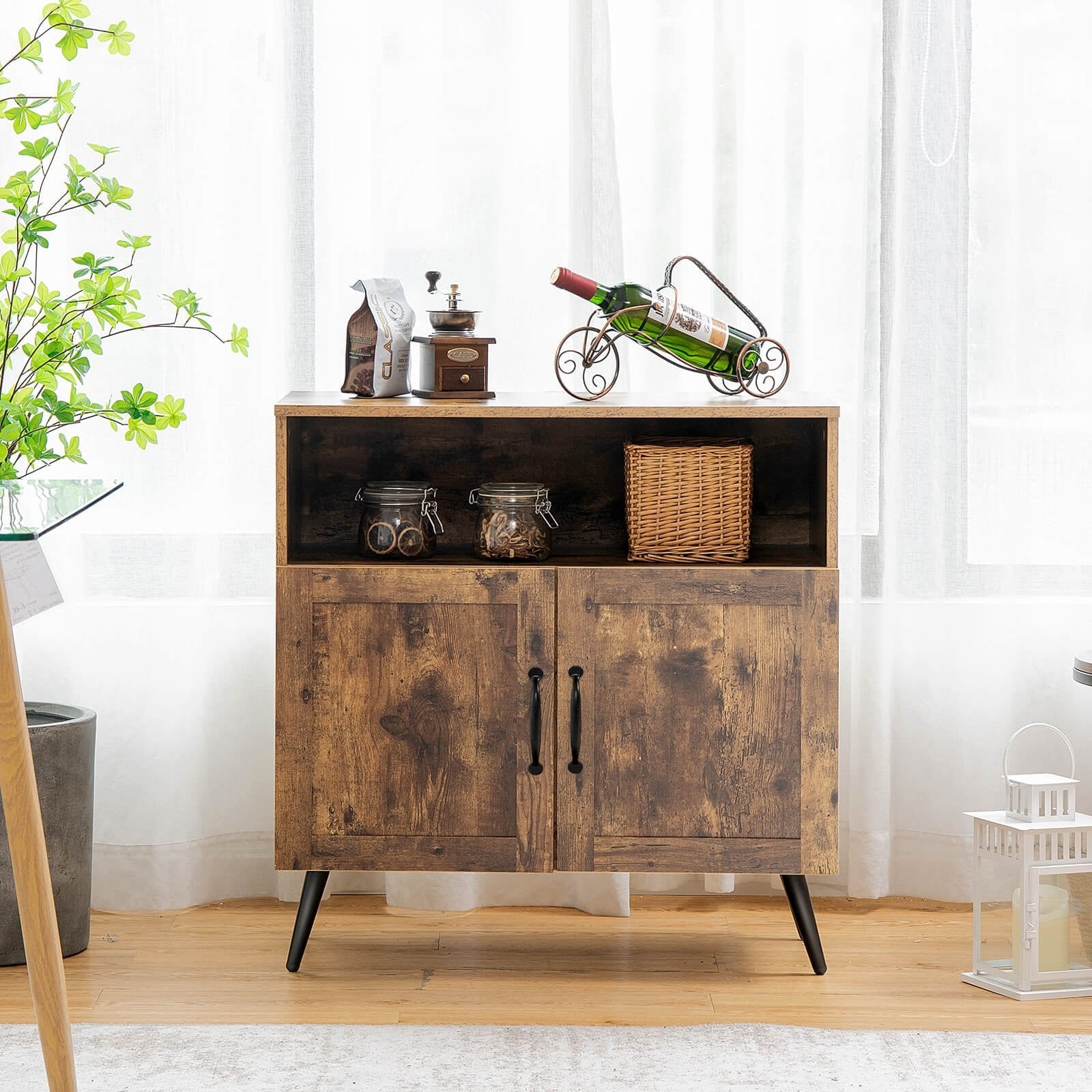 Mid-century Wooden Storage Cabinet Wine Glass Holders, Rustic Brown Sideboards Cabinets & Buffets   at Gallery Canada