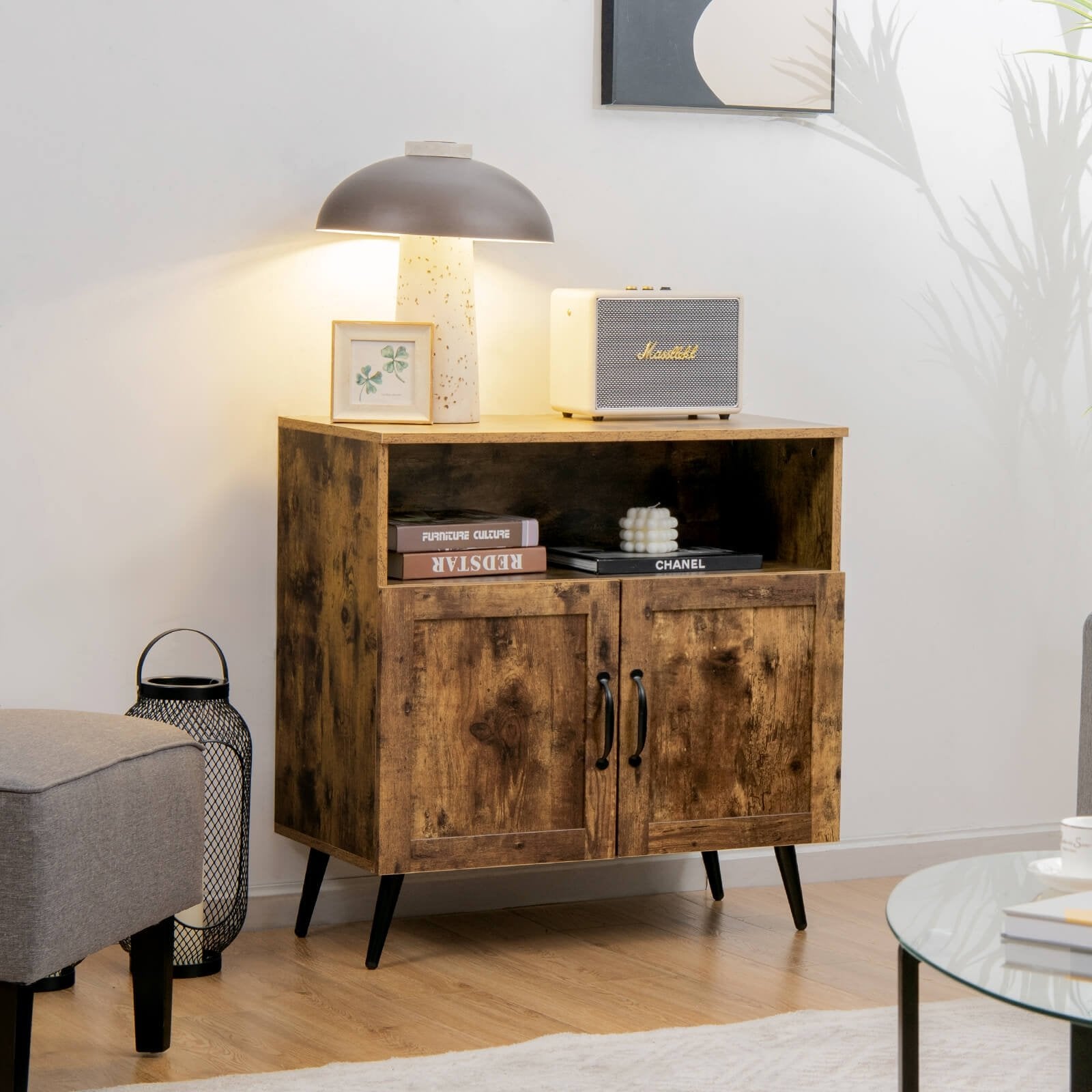 Mid-century Wooden Storage Cabinet Wine Glass Holders, Rustic Brown Sideboards Cabinets & Buffets   at Gallery Canada