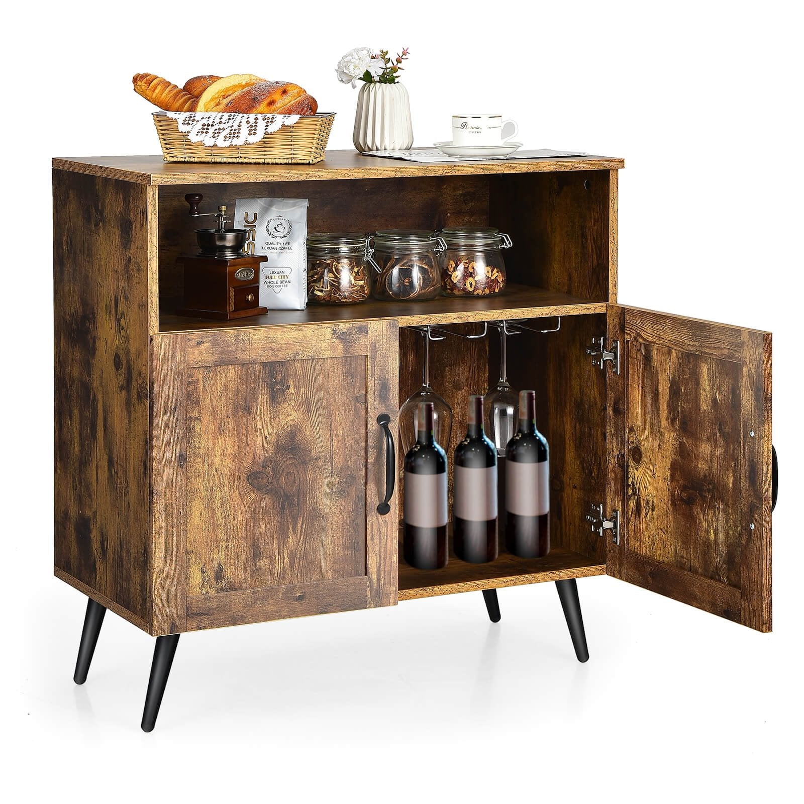 Mid-century Wooden Storage Cabinet Wine Glass Holders, Rustic Brown Sideboards Cabinets & Buffets   at Gallery Canada