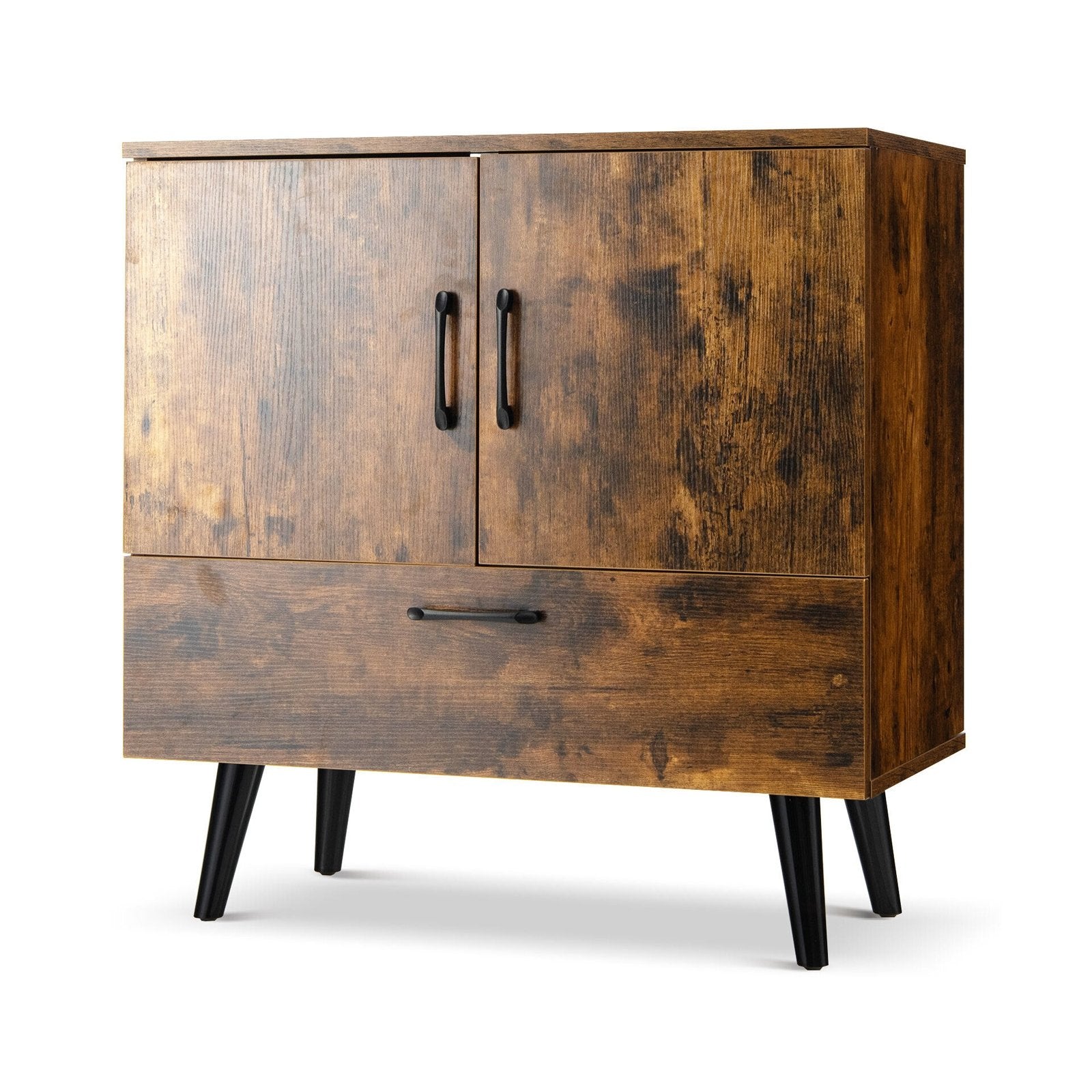 Mid Century Storage Cabinet with 2 Doors and 1 Pull-out Drawer, Rustic Brown Cabinets & Chests   at Gallery Canada