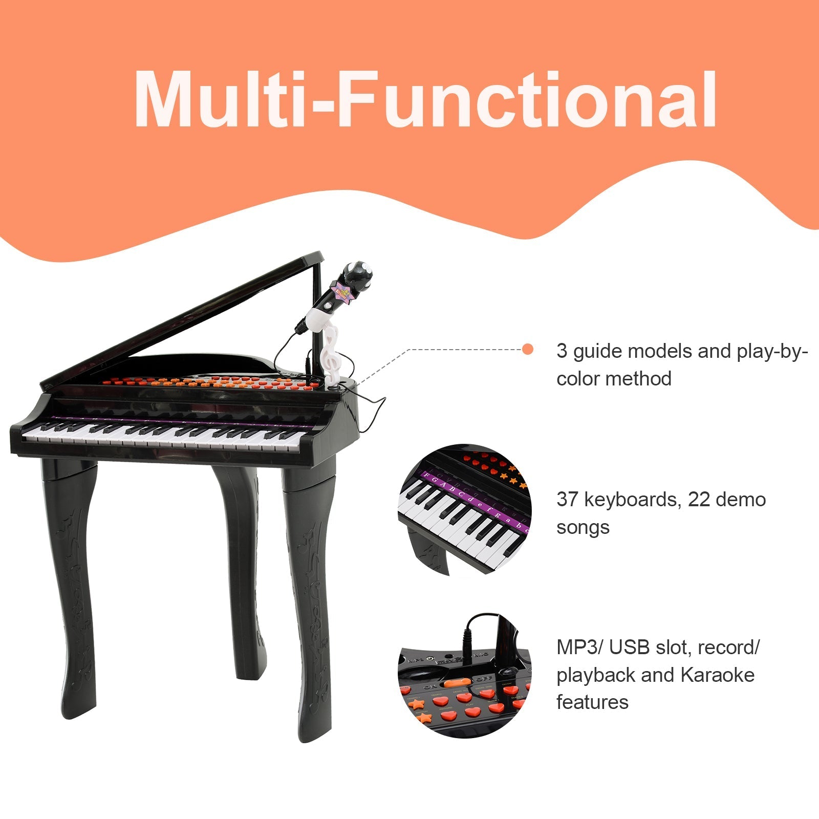 Mini Electronic Musical Piano 37 Key Keyboard Multifunction Kids Toy with Microphone Stool (Black) Electronic Musical Pianos   at Gallery Canada