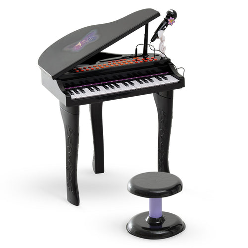 Mini Electronic Musical Piano 37 Key Keyboard Multifunction Kids Toy with Microphone Stool (Black)