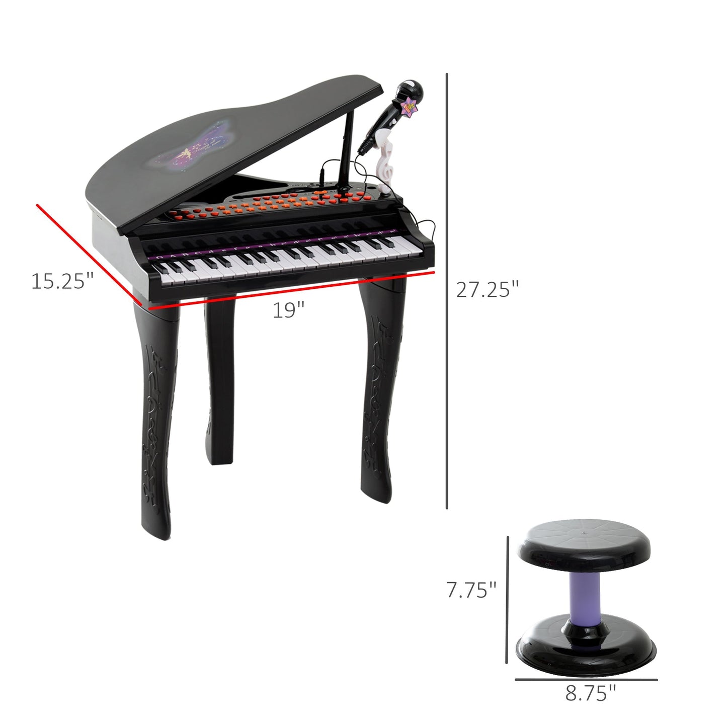 Mini Electronic Musical Piano 37 Key Keyboard Multifunction Kids Toy with Microphone Stool (Black) Electronic Musical Pianos   at Gallery Canada