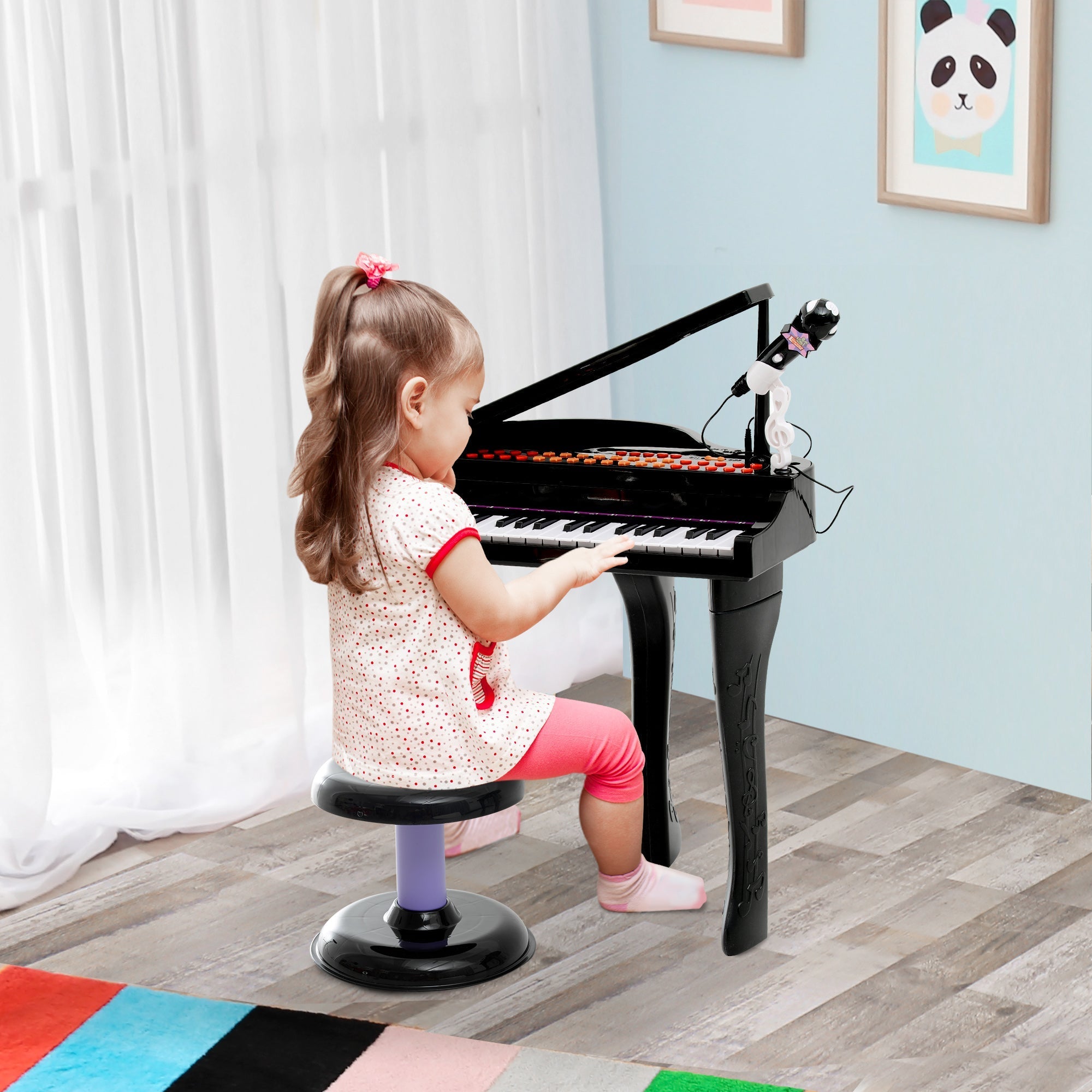 Mini Electronic Musical Piano 37 Key Keyboard Multifunction Kids Toy with Microphone Stool (Black) Electronic Musical Pianos   at Gallery Canada