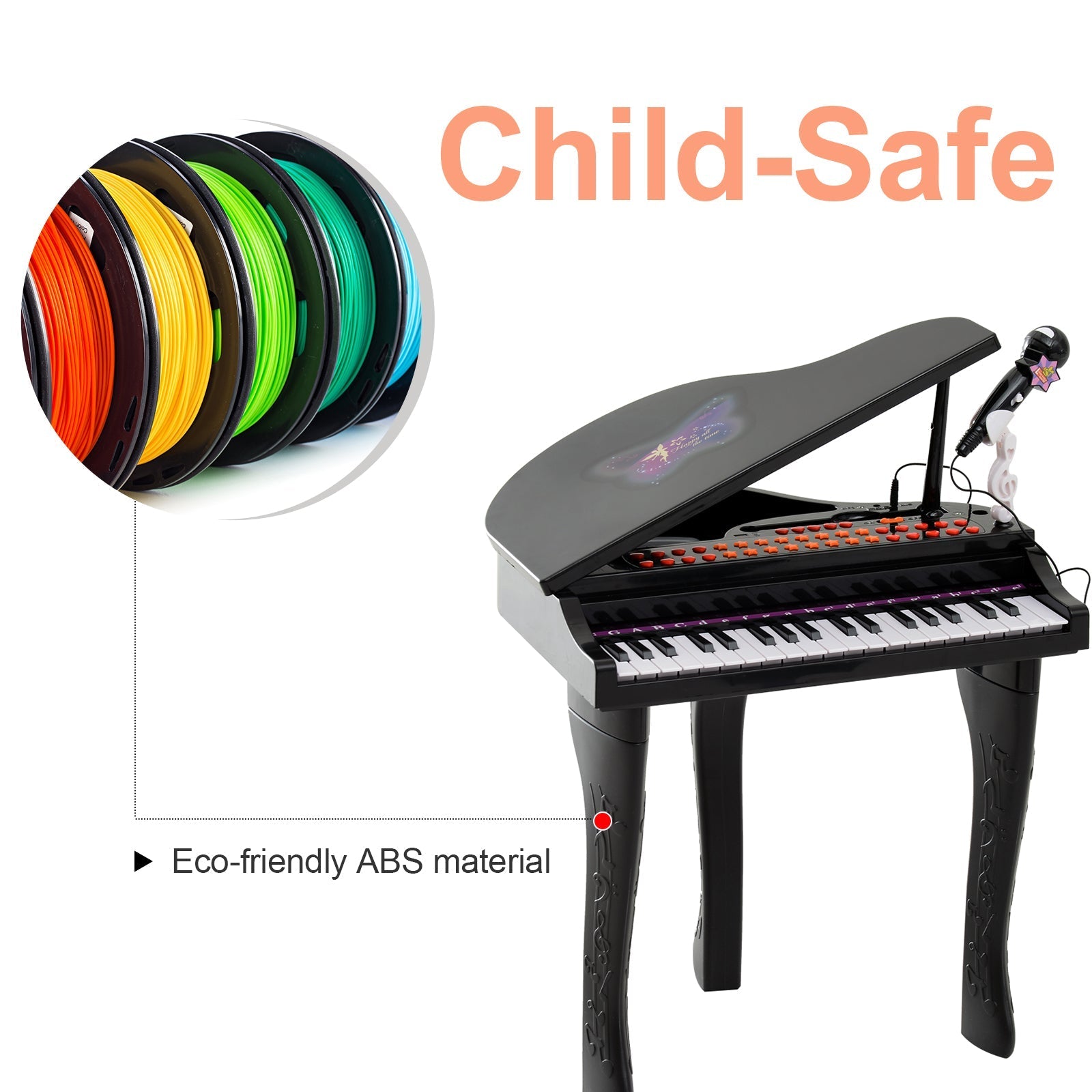 Mini Electronic Musical Piano 37 Key Keyboard Multifunction Kids Toy with Microphone Stool (Black) Electronic Musical Pianos   at Gallery Canada