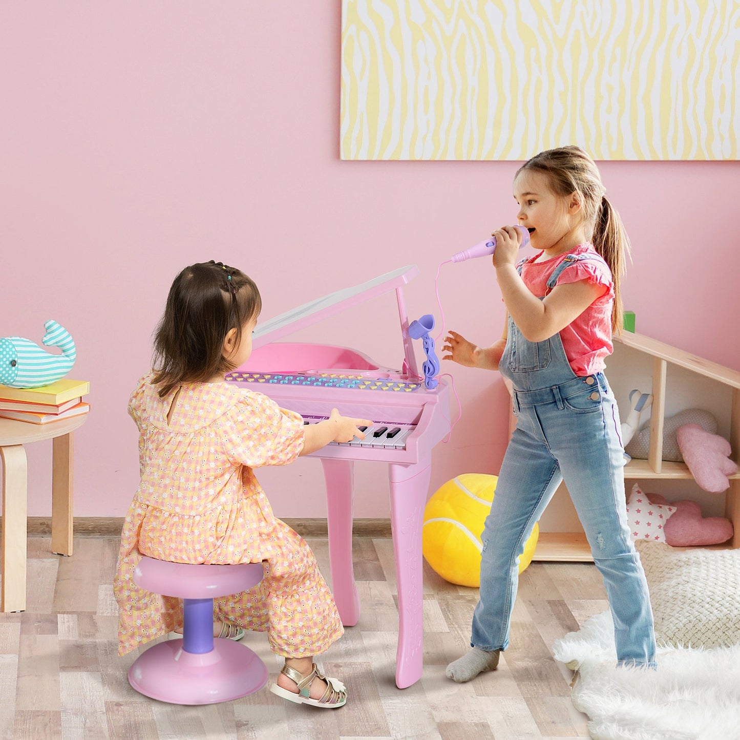 Mini Electronic Musical Piano 37 Key Keyboard Multifunction Kids Toy with Microphone Stool (Pink) - Gallery Canada