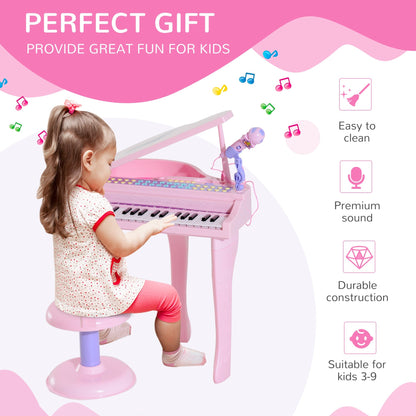 Mini Electronic Musical Piano 37 Key Keyboard Multifunction Kids Toy with Microphone Stool (Pink) - Gallery Canada