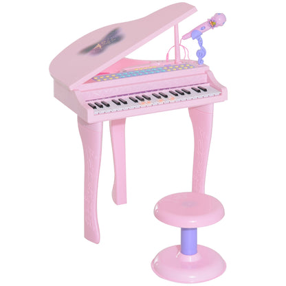 Mini Electronic Musical Piano 37 Key Keyboard Multifunction Kids Toy with Microphone Stool (Pink) - Gallery Canada