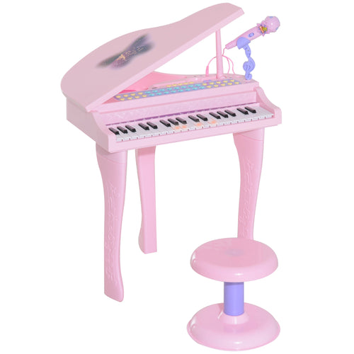 Mini Electronic Musical Piano 37 Key Keyboard Multifunction Kids Toy with Microphone Stool (Pink)