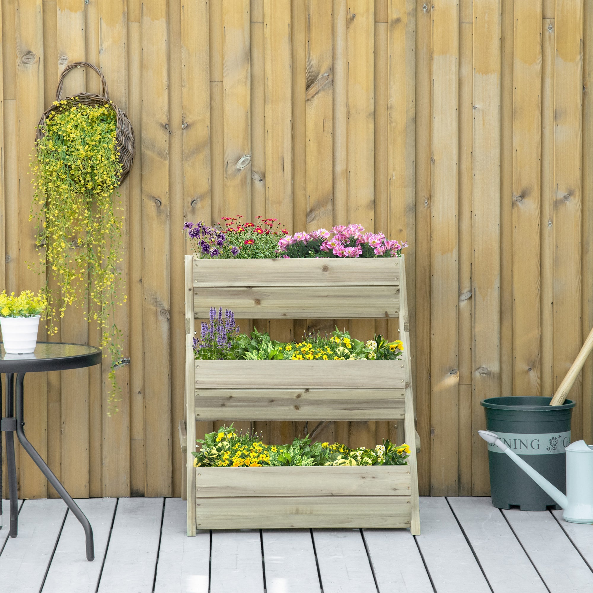 3 Tier Elevated Planter Box, Vertical Wooden Raised Garden Bed for Flowers, Vegetables, Herbs, 26