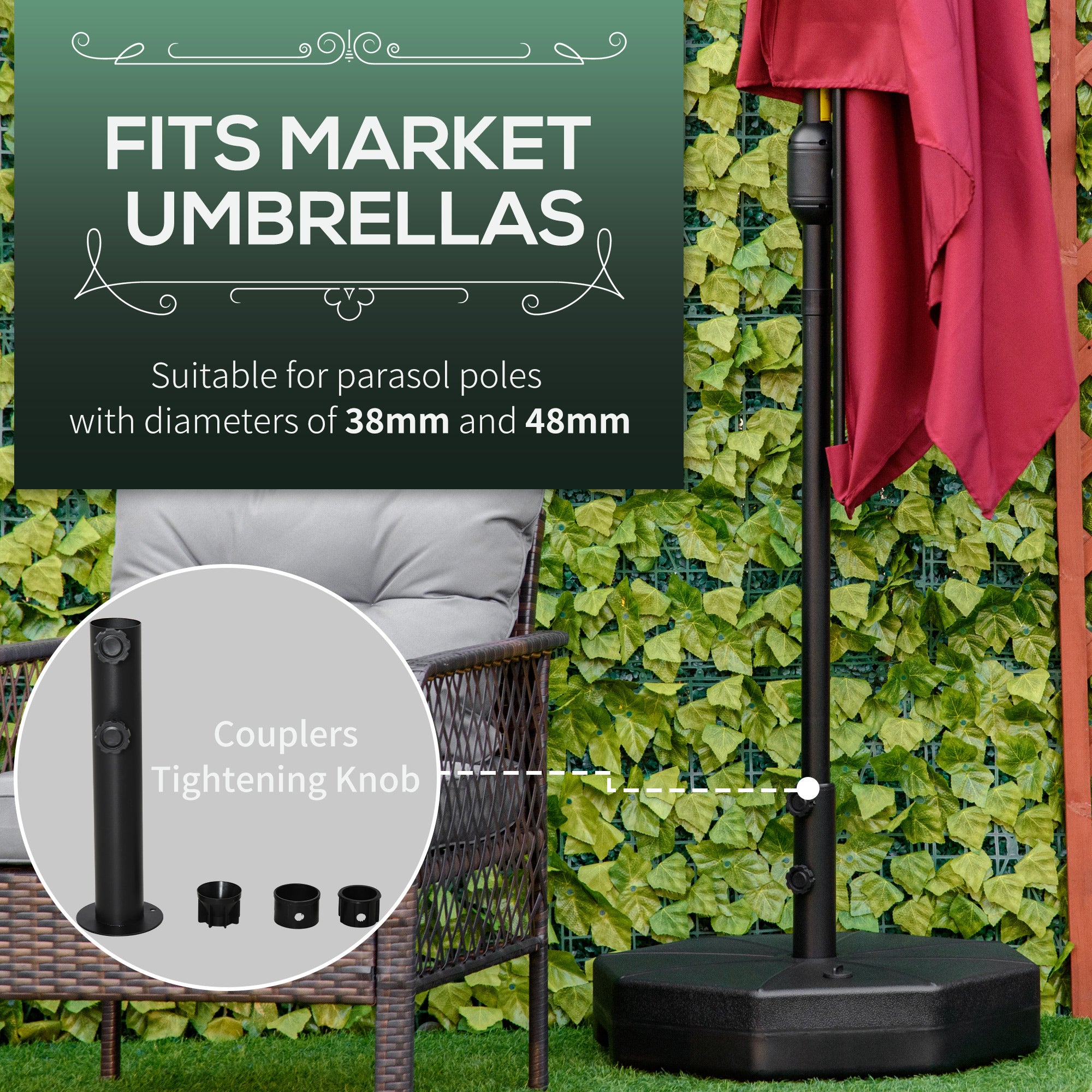 Patio Umbrella Base Parasol Holder Outdoor Market Umbrella Stand Weights, Water/Sand Filled for Garden, Poolside, Black Umbrella Bases at Gallery Canada