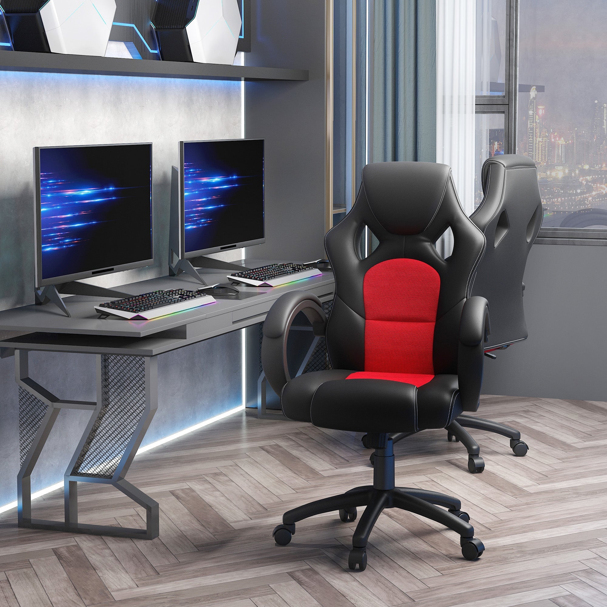 Racing Gaming Chair High Back Office Chair Computer Desk Gamer Chair with Swivel Wheels, Padded Headrest, Tilt Function, Red Video Game Chairs   at Gallery Canada