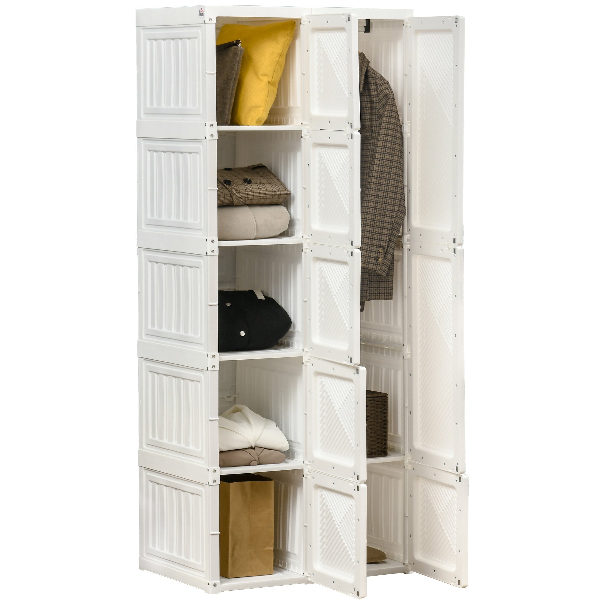 Portable Wardrobe Closet, Folding Bedroom Wardrobe, Clothes Storage Organizer with Cube Compartments, White Clothing Storage at Gallery Canada