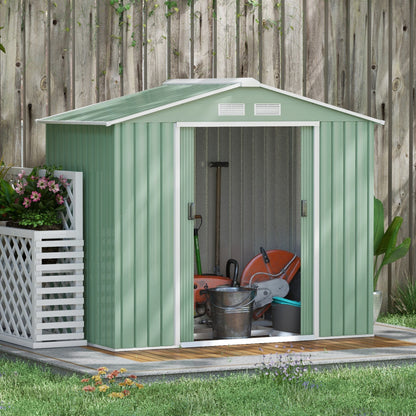 7' x 4' x 6' Garden Storage Shed Outdoor Patio Metal Tool Storage House w/ Foundation Kit and Double Doors Light Green Sheds   at Gallery Canada