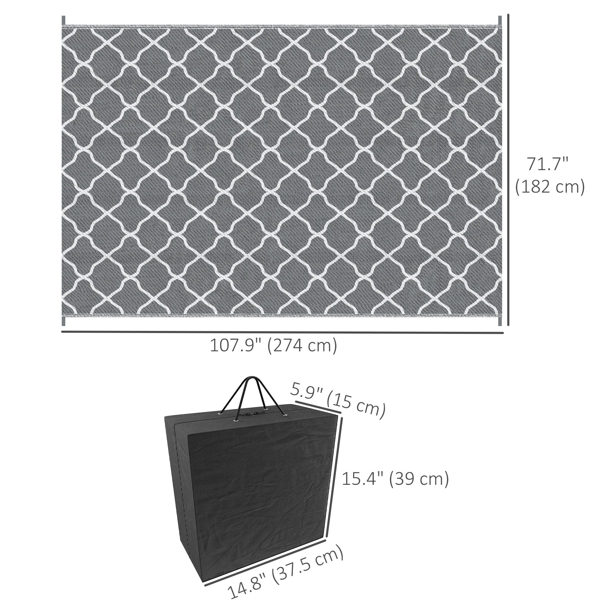 Waterproof Outdoor Rug, 6' x 9' RV Rug Reversible Mat for Backyard, Deck, Picnic, Beach, Camping, Grey &; White Net Garden Decor at Gallery Canada