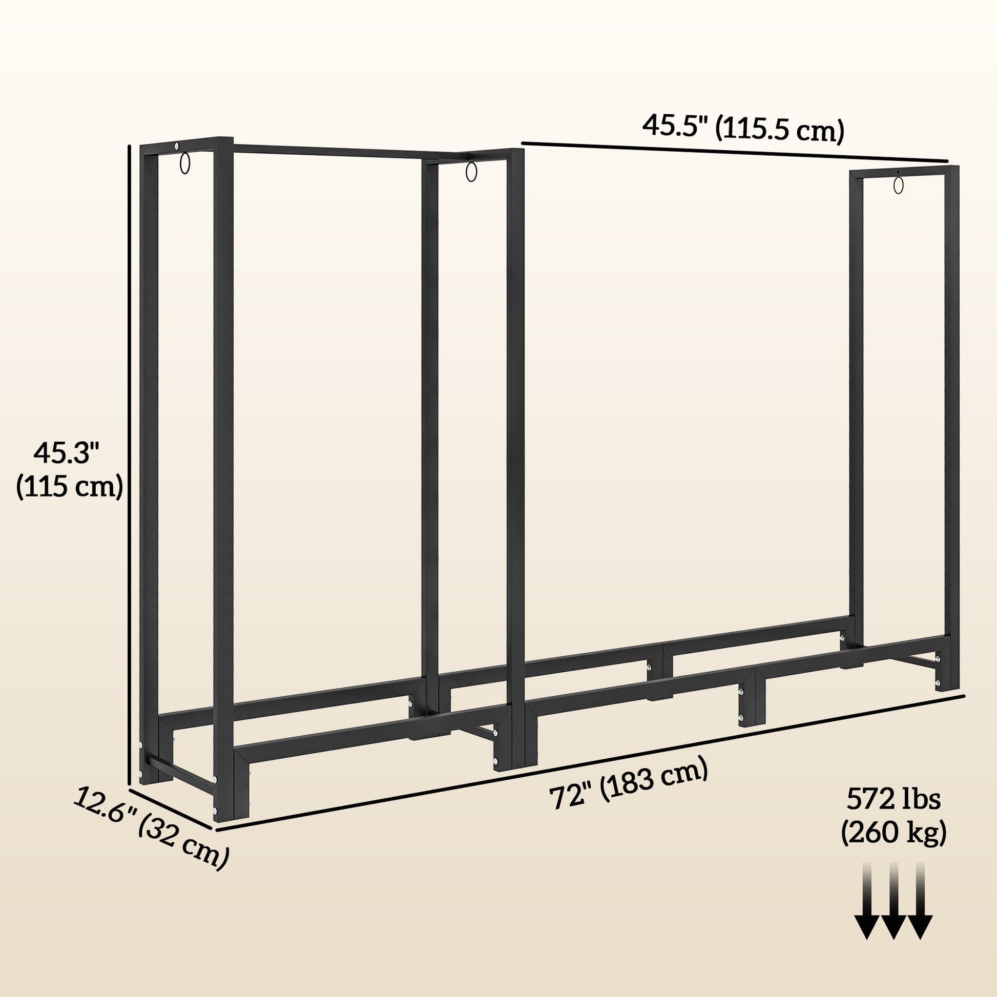 6ft Firewood Rack with Dual Space and Lock Rings, Steel Log Holder for Outdoor Indoor, Black Firewood Racks   at Gallery Canada