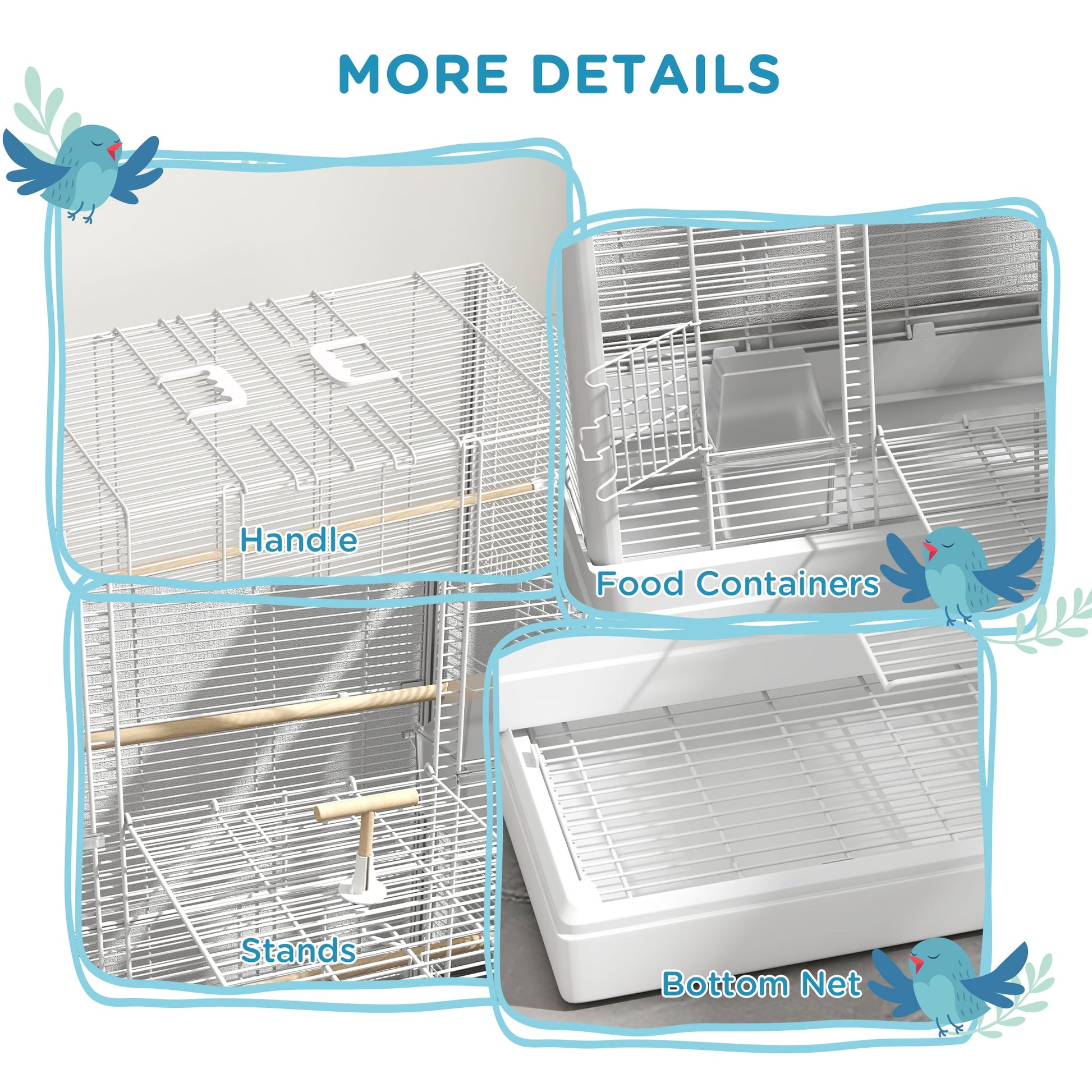 39" Bird Cage for Budgie Finches Canaries Love Birds with Wooden Stands, Slide-Out Tray, Handles, Food Containers, White Bird Cages   at Gallery Canada