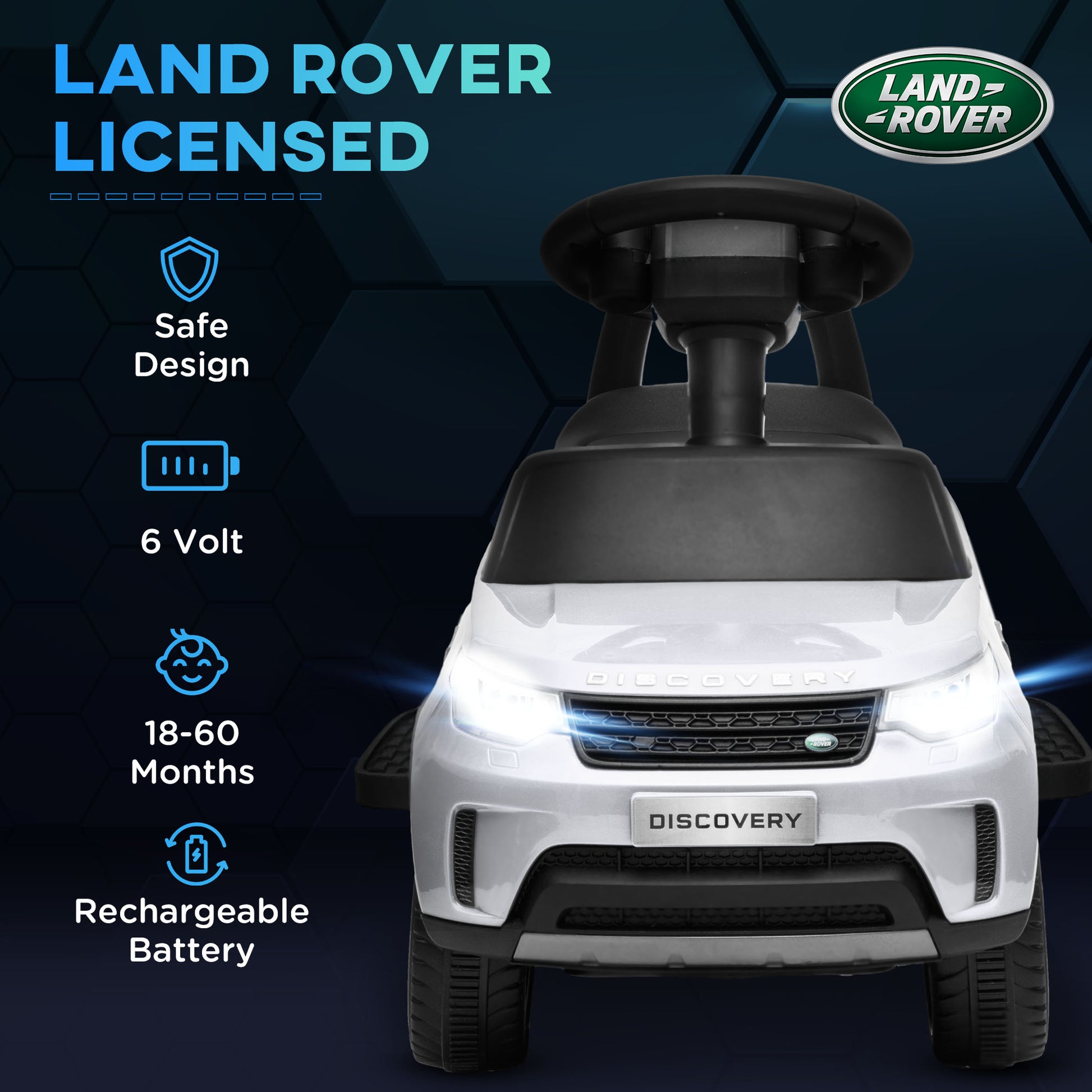 2 in 1 6V Land Rover Licensed Electric Car for Kids, Sliding Car with Music Horn Headlights, for 18-60 Months White Electric Toy Cars   at Gallery Canada