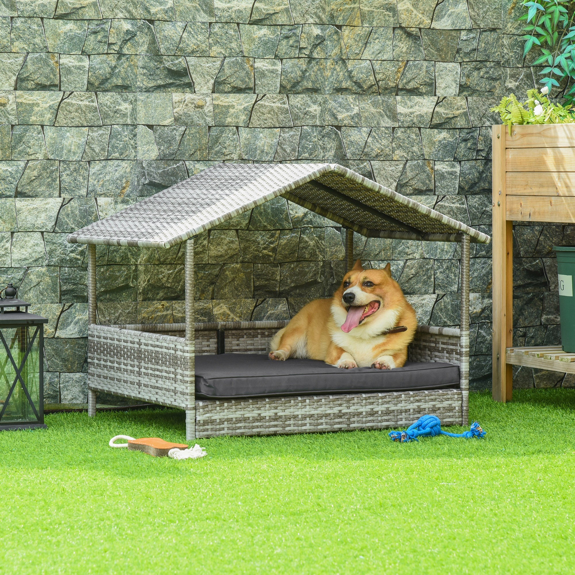 Wicker Pet House Dog Bed for Indoor/Outdoor Rattan Furniture with Cushion Houses, Kennels & Pens   at Gallery Canada