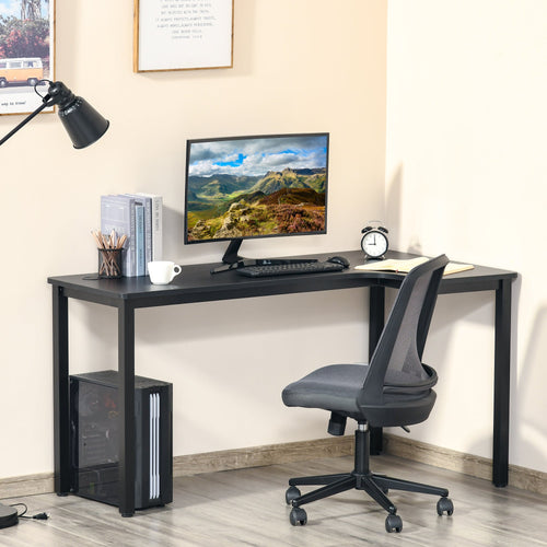 L-Shaped Desk, 57 Inch Corner Desk, Computer Table, Writing Workstation for Home Office with Cable Management, Black