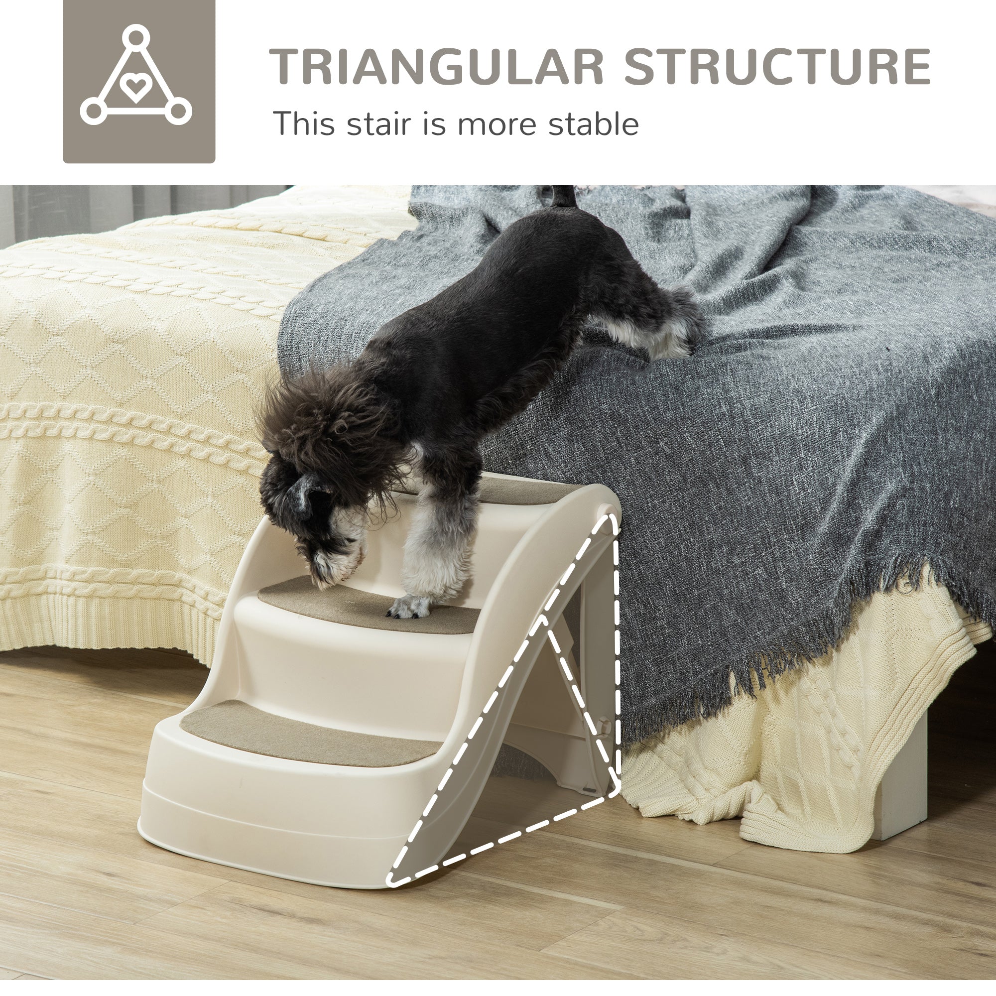 Portable Pet Stairs Foldable Steps for Small Dogs and Cats 3-Step with Non-slip Treads for Beds Sofas, Cream Dog Stairs at Gallery Canada