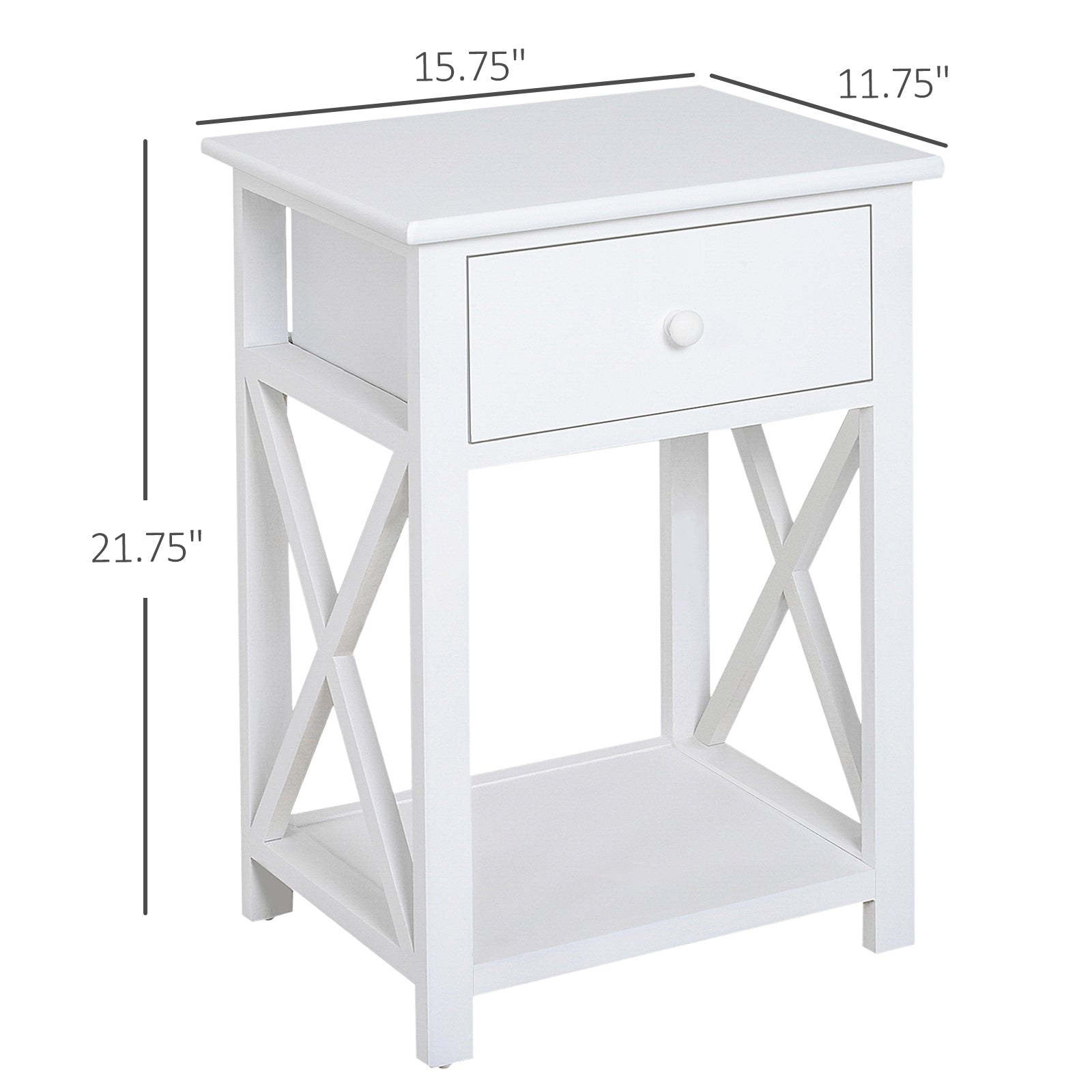 Wooden End Table Bedroom Nightstand Coffee Table Open Cabinet w/ Drawer and Shelf White Side Tables   at Gallery Canada