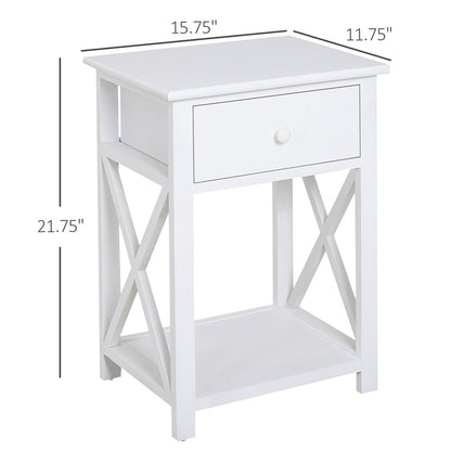 Wooden End Table Bedroom Nightstand Coffee Table Open Cabinet w/ Drawer and Shelf White Side Tables   at Gallery Canada